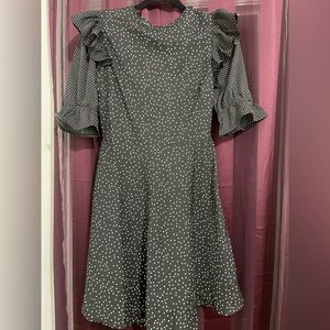 Wednesday's Girl mini dress with frill detail in mixed polka dot - size XS